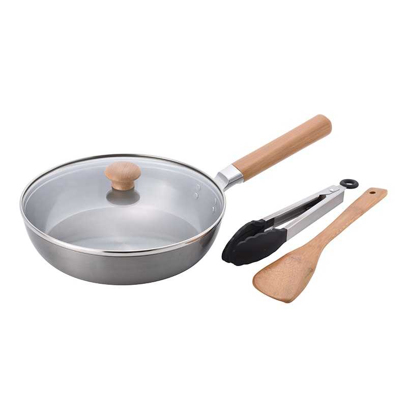 和平フレイズ 千歳 鉄フライパン ガラス蓋付 24cm ターナー・トング付 CS-038 1個（ご注文単位1個）【直送品】