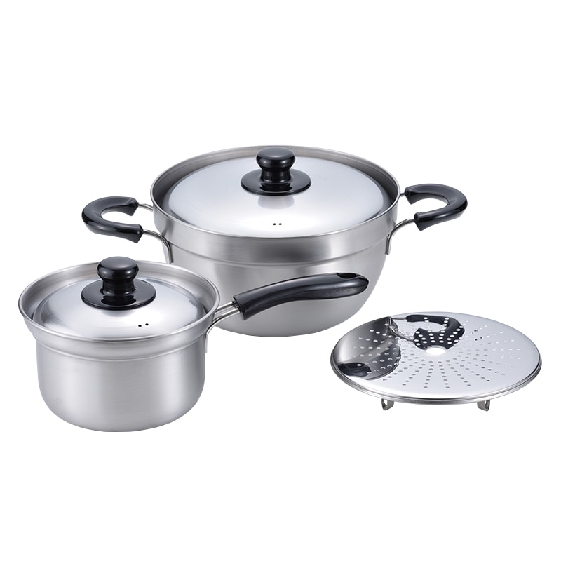 和平フレイズ 燕三 ふきこぼれにくい片手鍋・両手鍋セット IH対応 16cm／23cm 目皿付 EM-011 1個（ご注文単位1個）【直送品】