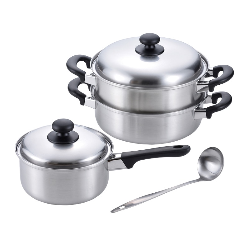 和平フレイズ 燕三 片手鍋・二段蒸し器セット IH対応 18cm／24cm お玉付 EM-021 1個（ご注文単位1個）【直送品】