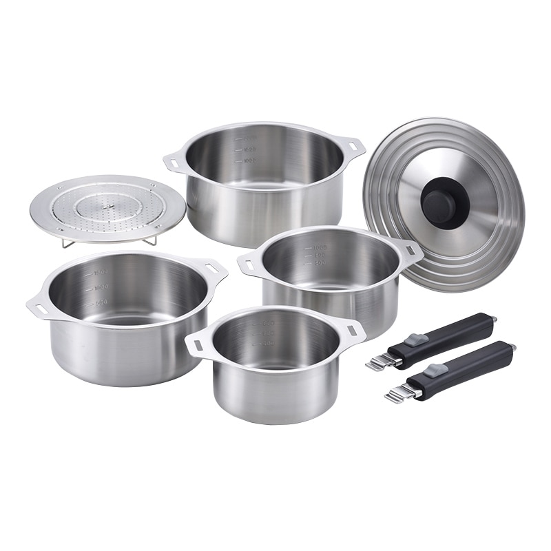 和平フレイズ 燕三 ハンドル着脱式鍋 IH対応 4点セット 蒸し台付 EM-032 1セット（ご注文単位1セット）【直送品】