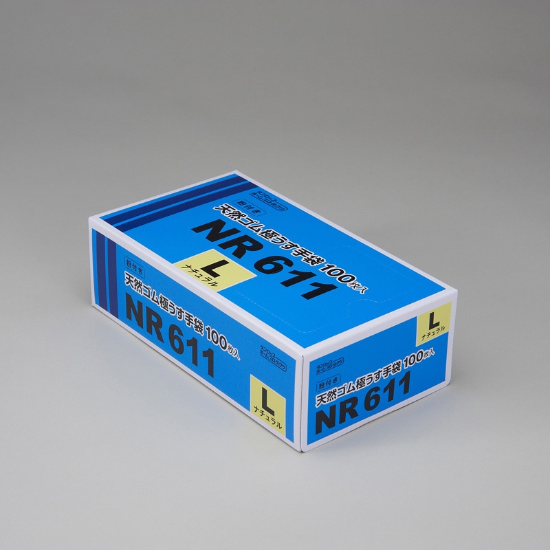 ダンロップホームプロダクツ 天然ゴム極うす手袋 粉付 NR611 L ナチュラル 100枚/箱