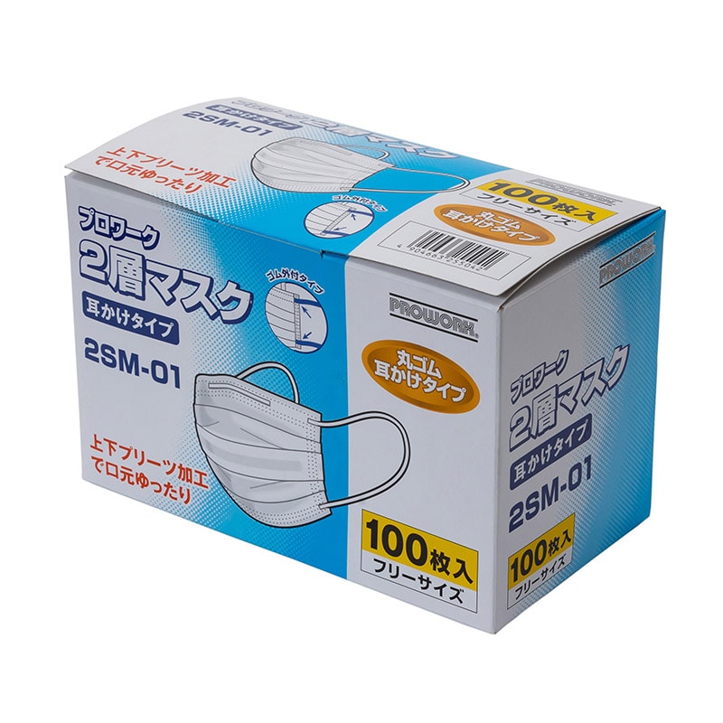 中部物産貿易 2層マスク　耳掛けタイプ フリーサイズ 2SM-01 100枚/箱（ご注文単位30箱）【直送品】