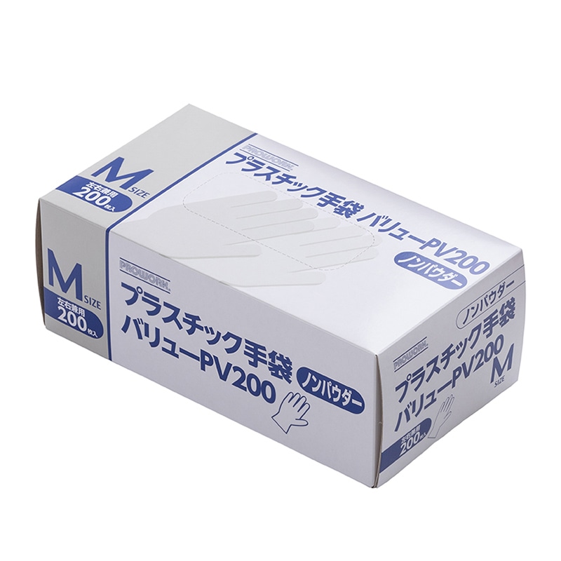 中部物産貿易 プロワーク プラスチック手袋 バリューPV200 ノンパウダー Mサイズ 200枚/箱