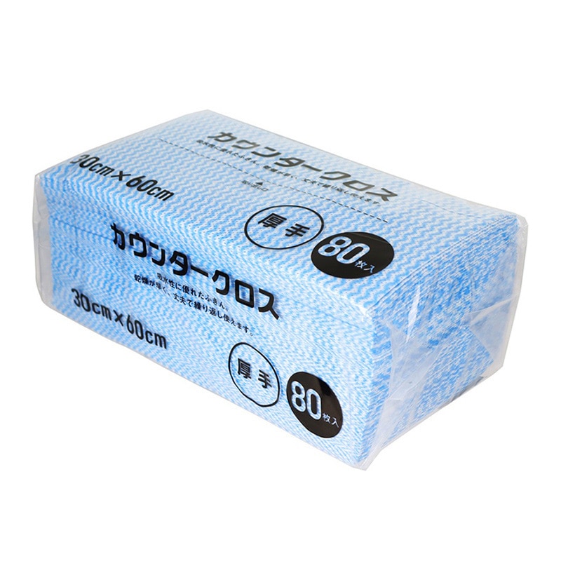 大和物産 カウンタークロス 厚手 60×30 ブルー 80枚入 1パック（ご注文単位12パック）【直送品】