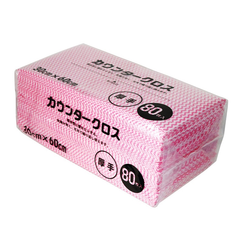 大和物産 カウンタークロス 厚手 60×30 ピンク 80枚入 1パック（ご注文単位12パック）【直送品】