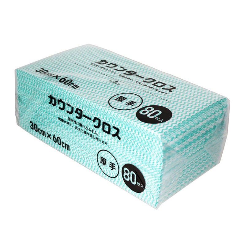 大和物産 カウンタークロス 厚手 60×30 グリーン 80枚入 1パック（ご注文単位12パック）【直送品】