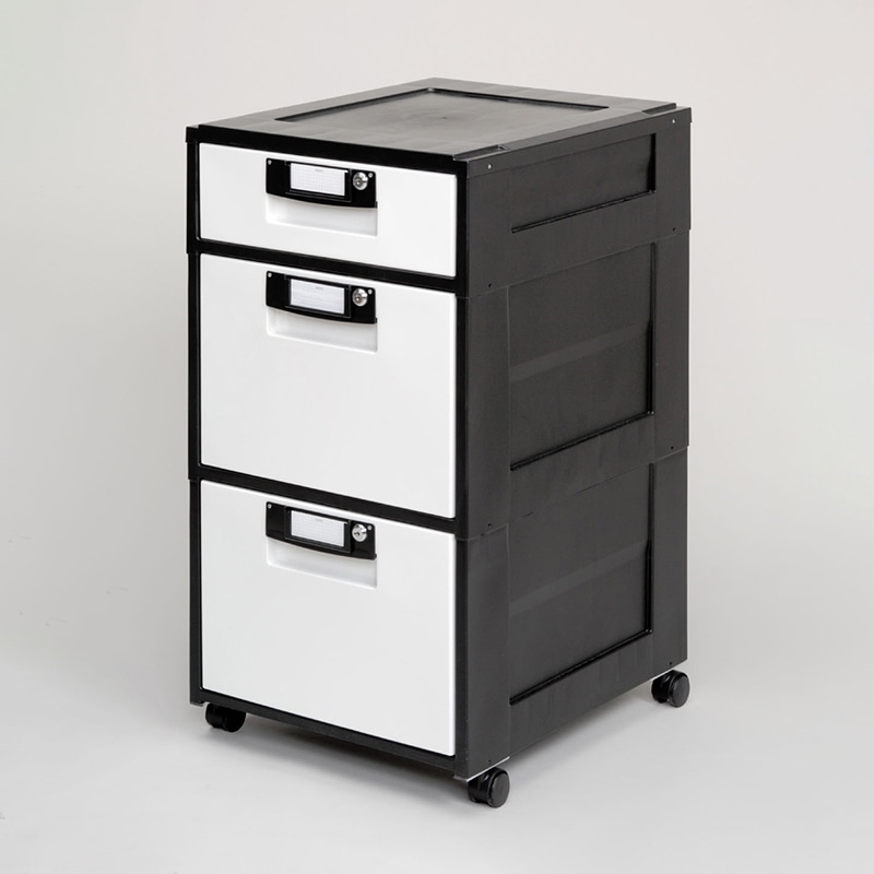 アイリスオーヤマ オフィスキャビネット 3段 ブラック HG-312 1台(ご注文単位1台)【直送品】