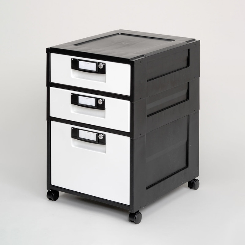 アイリスオーヤマ オフィスキャビネット 3段 ブラック HG-321 1台(ご注文単位1台)【直送品】