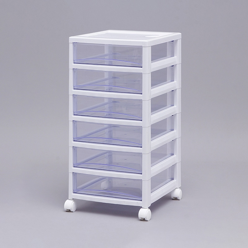 アイリスオーヤマ スーパークリアチェスト 浅型 6段 ホワイト/クリアブルー SCE-600 1個(ご注文単位1個)【直送品】