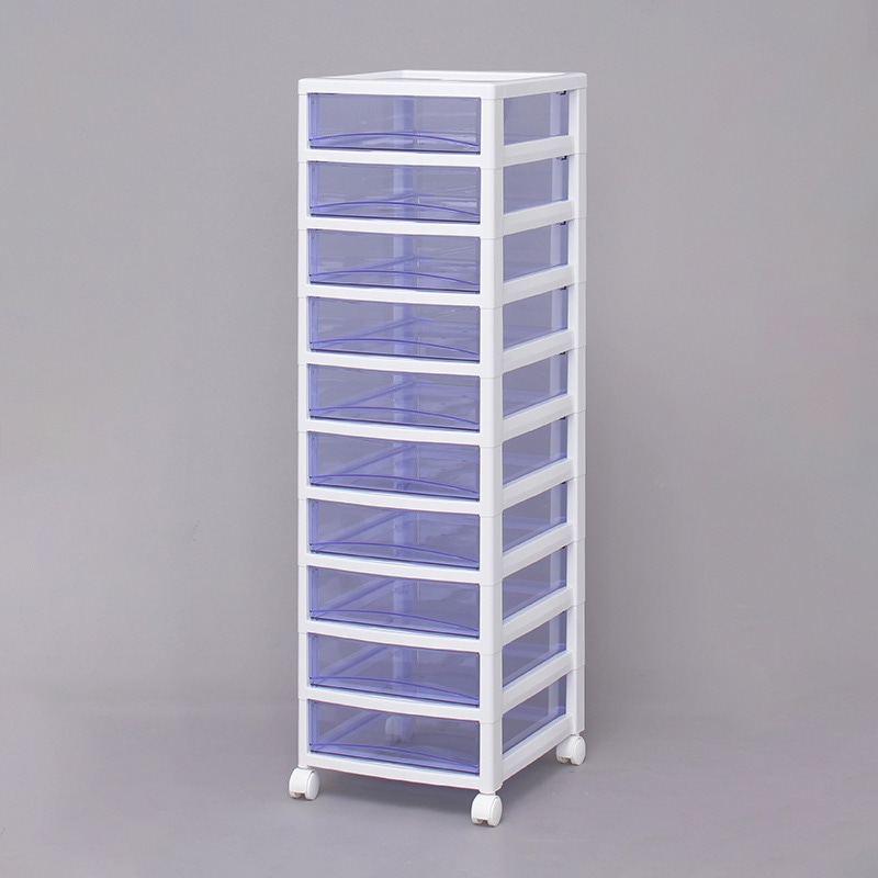 アイリスオーヤマ スーパークリアチェスト 浅型 10段 ホワイト/クリアブルー SCE-1000 1個(ご注文単位1個)【直送品】