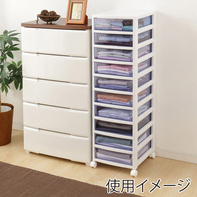 アイリスオーヤマ スーパークリアチェスト 浅型 10段 ホワイト/クリアブルー SCE-1000 1個(ご注文単位1個)【直送品】