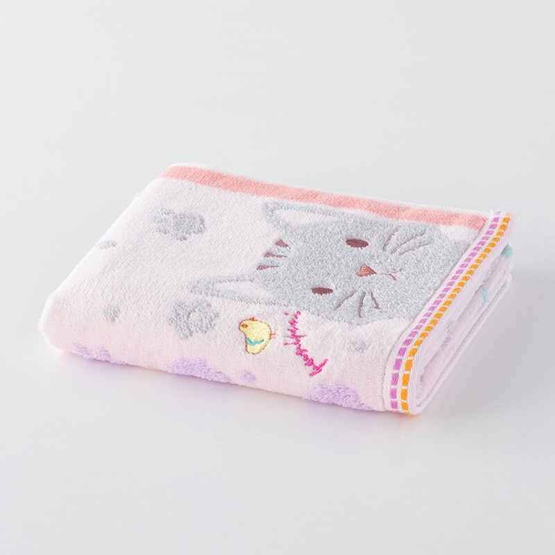 UCHINO もちぷに フェイスタオル ねこ 9006F704P 1枚（ご注文単位10枚）【直送品】