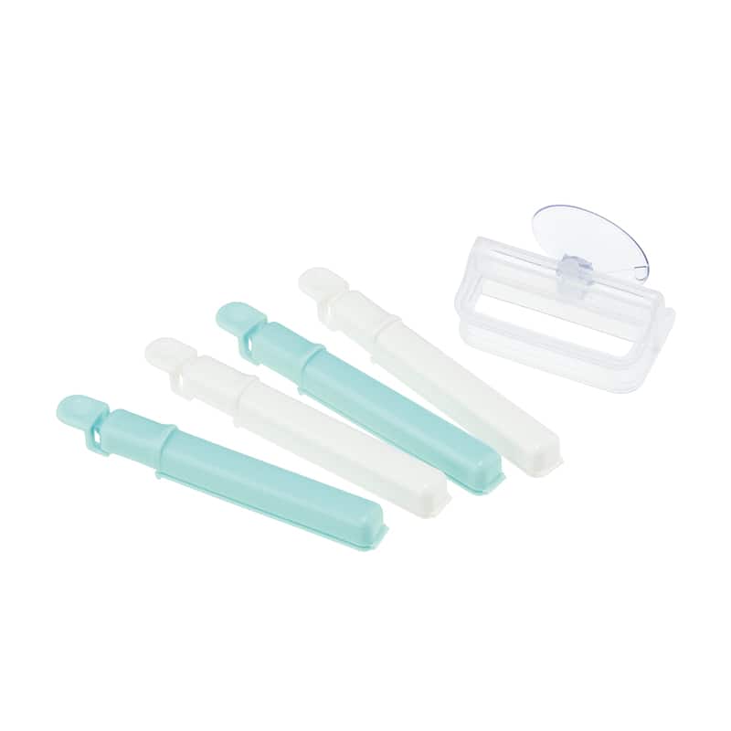 イノマタ化学 ホルダー付きクリップ S 4本入 ホワイト&ブルー 6215 1パック（ご注文単位1パック）【直送品】