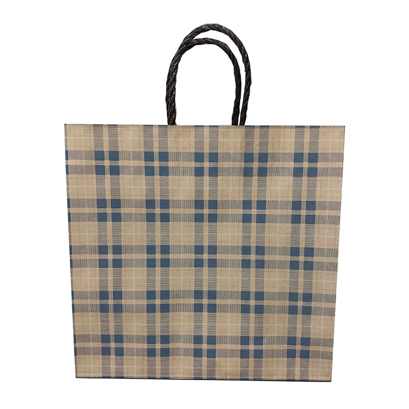 ラクスルクラフツ 手提げ紙袋 オートバッグ 3号 格子ブルー 90005201 10枚/袋（ご注文単位20袋）【直送品】