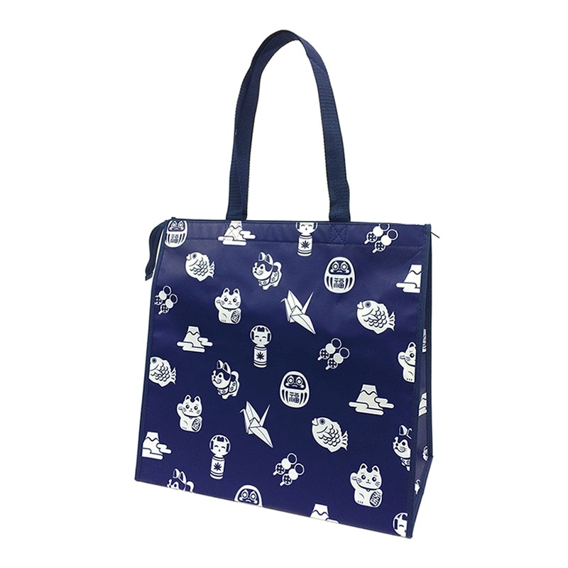 ラクスルクラフツ 不織布バッグ スーベニアバッグ はっぴー小紋 鉄紺 90360040 10枚/袋（ご注文単位10袋）【直送品】