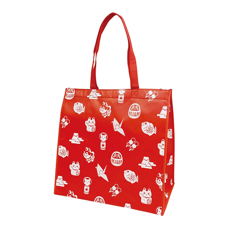 ラクスルクラフツ 不織布バッグ スーベニアバッグ はっぴー小紋 あかね 90360041 10枚/袋（ご注文単位10袋）【直送品】