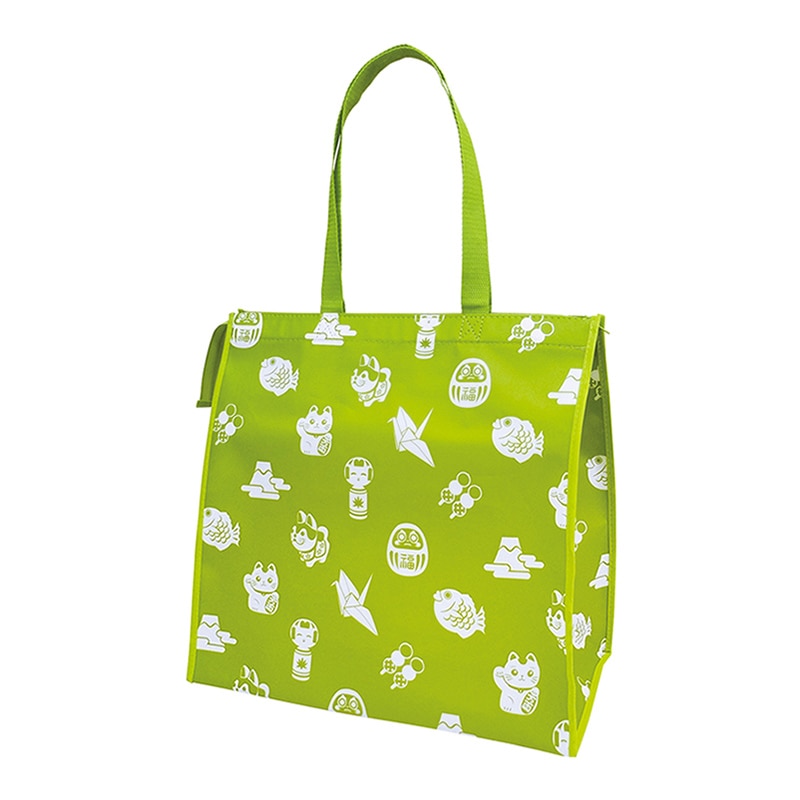 ラクスルクラフツ 不織布バッグ スーベニアバッグ はっぴー小紋 抹茶 90360042 10枚/袋（ご注文単位10袋）【直送品】