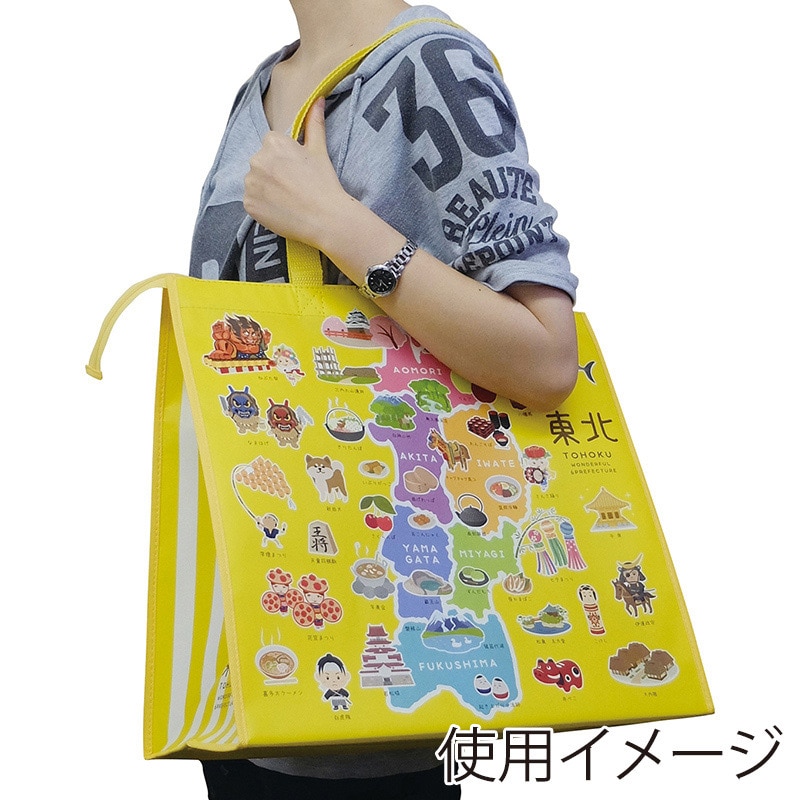 ラクスルクラフツ 不織布バッグ スーベニアバッグ 東北 カラフル 90360060 10枚/袋(ご注文単位10袋)【直送品】