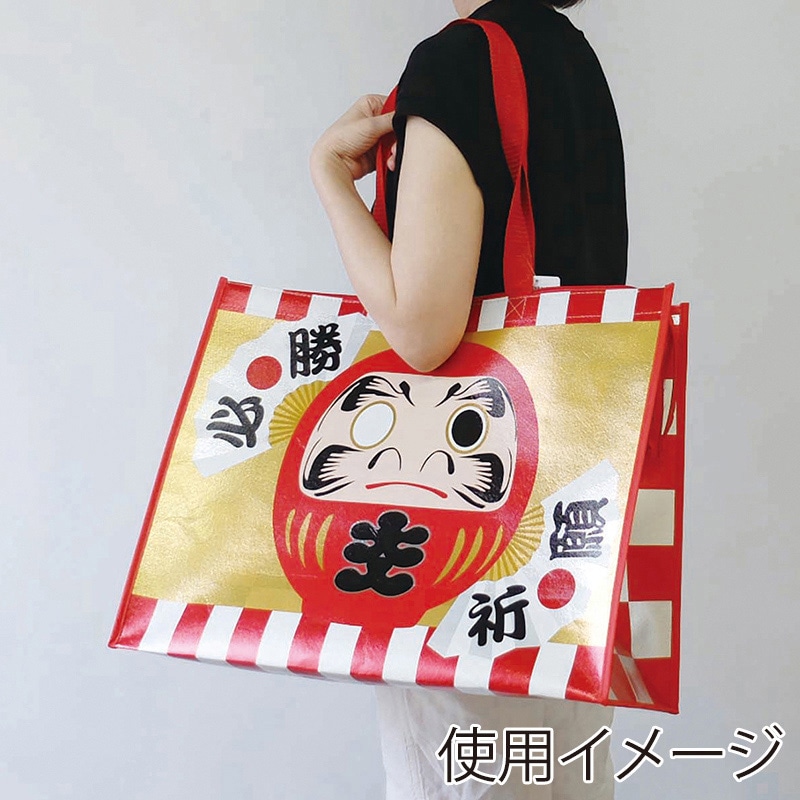 ラクスルクラフツ 不織布バッグ スーベニアバッグ L 招福万来 90360630 10枚/袋(ご注文単位10袋)【直送品】