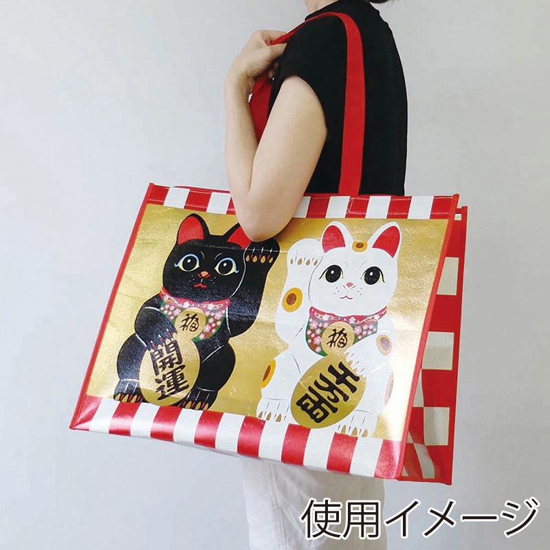 ラクスルクラフツ 不織布バッグ スーベニアバッグ L 招福万来 90360630 10枚/袋(ご注文単位10袋)【直送品】