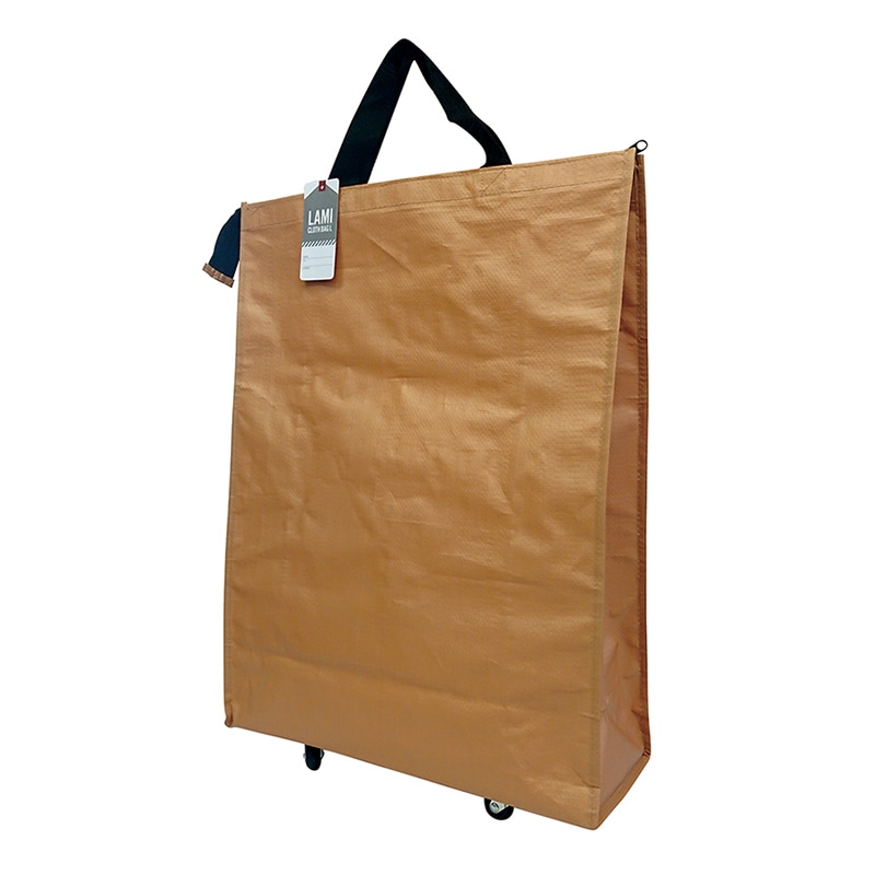 ラクスルクラフツ PPクロスバッグ ラミクロスバッグ L キャスター付 ライトブラウン 90371875 10枚/袋（ご注文単位3袋）【直送品】