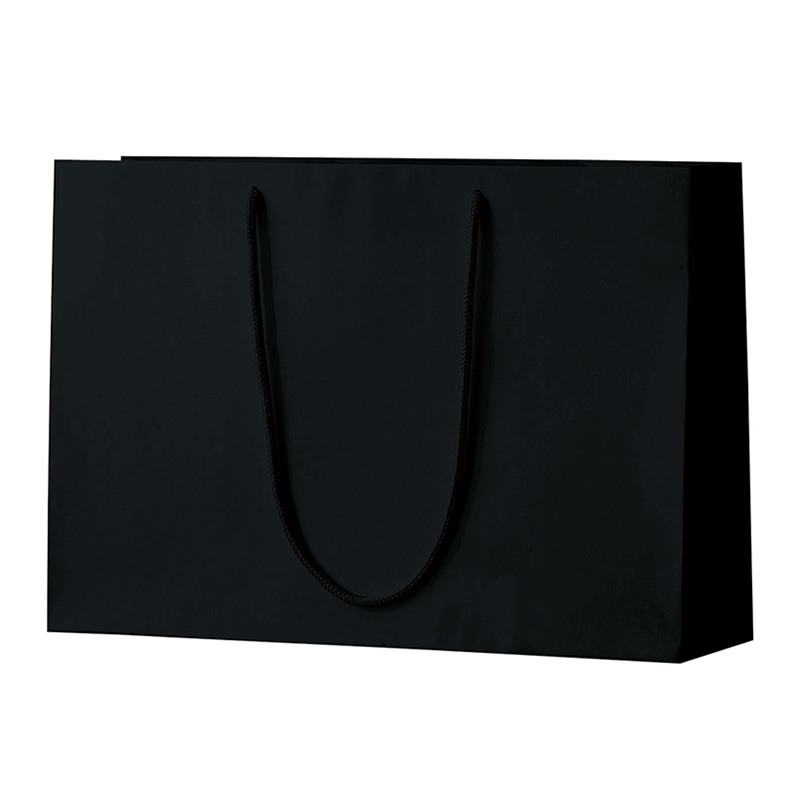 ラクスルクラフツ 手提げ紙袋 シャイニーバッグ L-W ブラック 90100619 10枚/袋（ご注文単位10袋）【直送品】