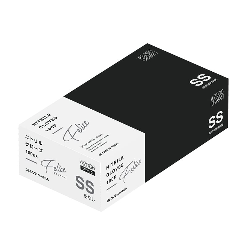川西工業 ニトリルグローブ フェリーチェ 粉無 #2066 SS ブラック 100枚/箱