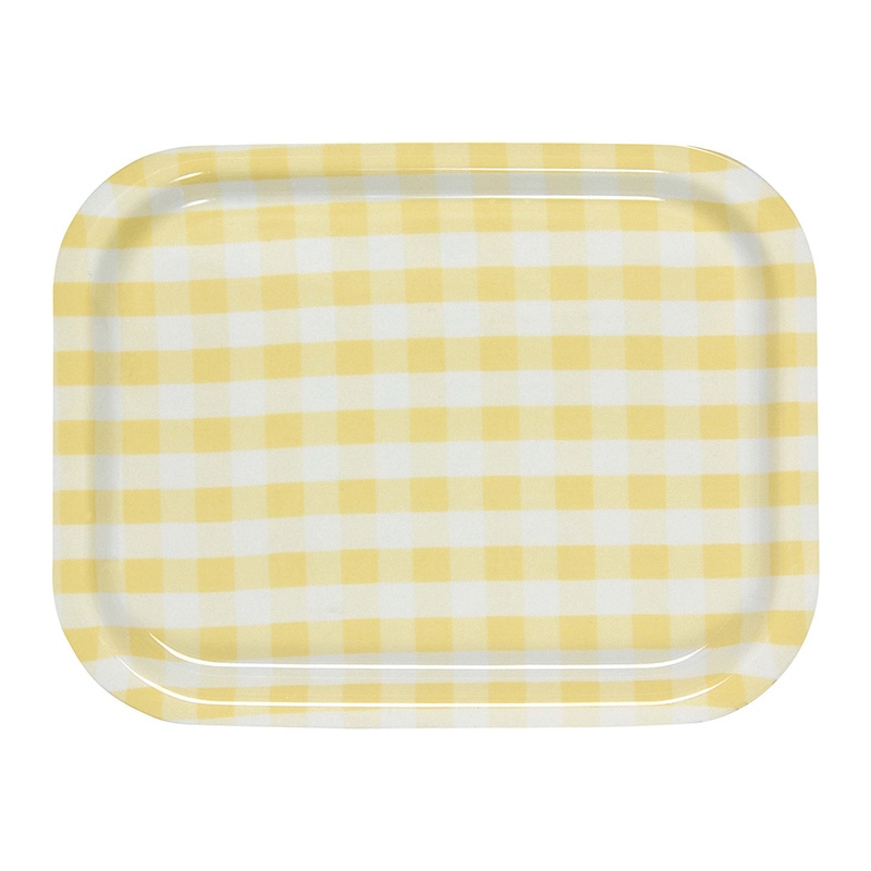 Rトレー　ミルキーチェック（S） イエロー（ノンスリップ加工）  1個（ご注文単位1個）【直送品】