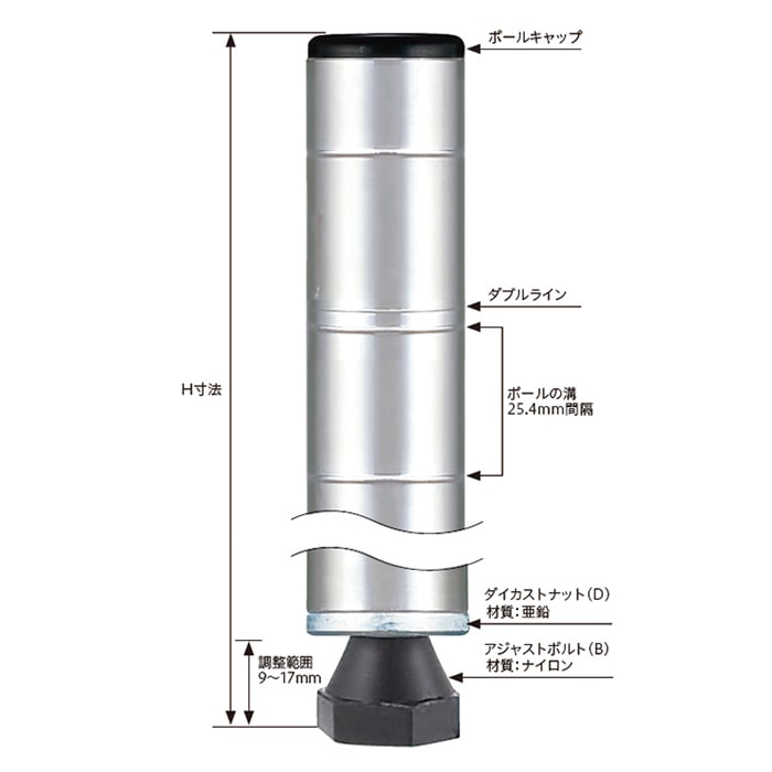 エレクター シェルフパーツ ベーシック ポール ヴィンテージエディション H1400mm シルバー 2本入 1本(ご注文単位1本)【直送品】