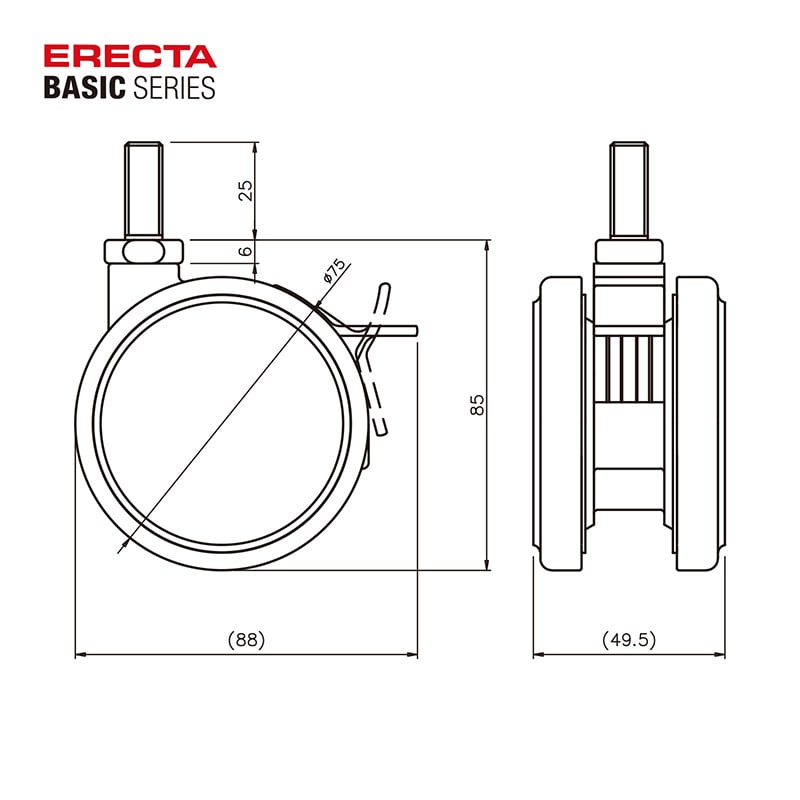エレクター シェルフパーツ ベーシック 双輪キャスター ストッパー付75mm ホワイト 2個入 1セット(ご注文単位1セット)【直送品】