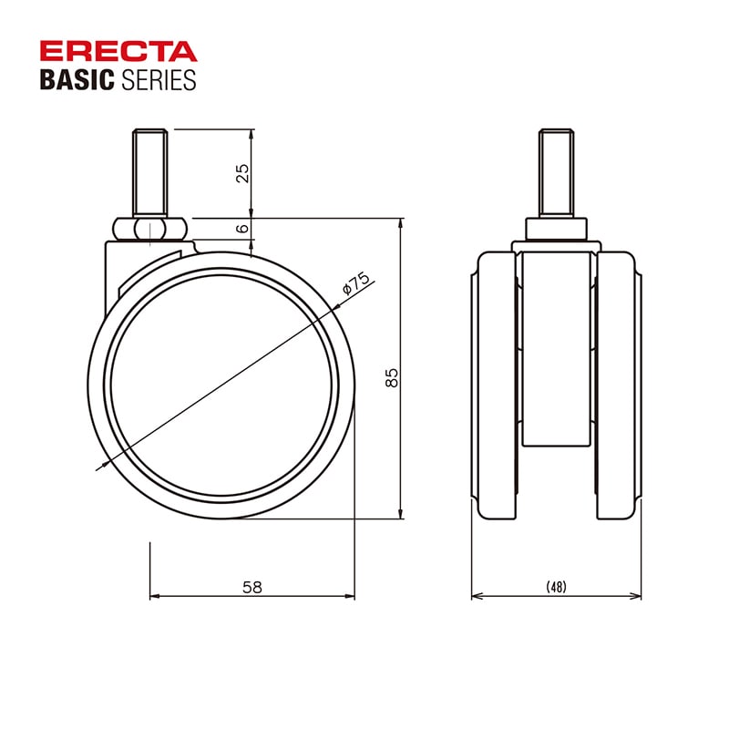 エレクター シェルフパーツ ベーシック 双輪キャスター 75mm ホワイト 2個入 1セット(ご注文単位1セット)【直送品】