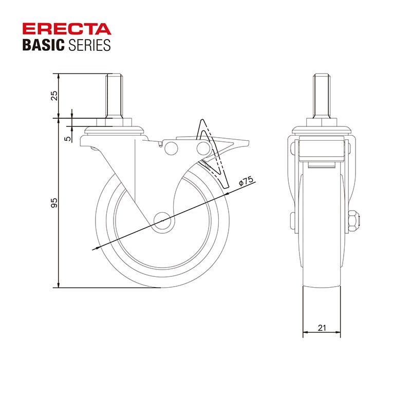 エレクター シェルフパーツ　ベーシック　エラストマーキャスター ストッパー付　75mm　2個入  1セット（ご注文単位1セット）【直送品】