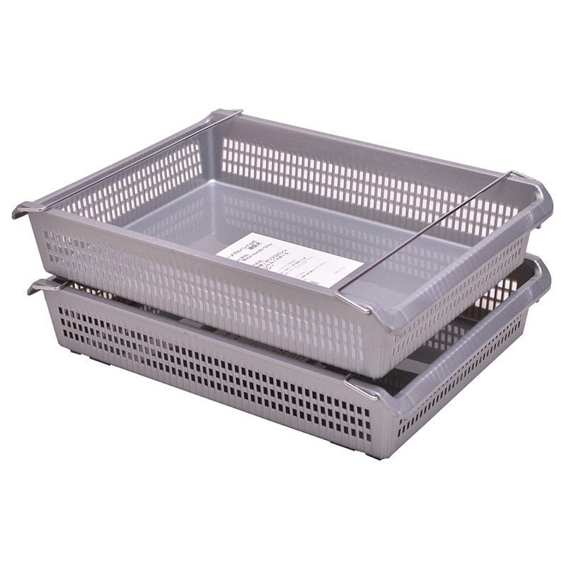 伊藤忠リーテイルリンク 収納ボックス スタックトレー メタルハンドル付 浅型 大 グレー V674 1個(ご注文単位6個)【直送品】