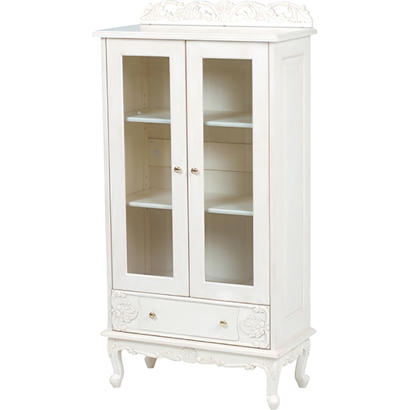 萩原 ガラスキャビネット 幅70cm アンティークホワイト RCC-1753AW 1台(ご注文単位1台)【直送品】