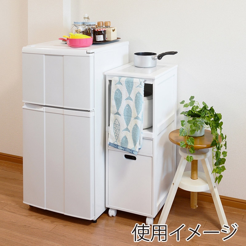 萩原 スライドキッチンワゴン キャスター付 ホワイト MW-6709WH 1台(ご注文単位1台)【直送品】