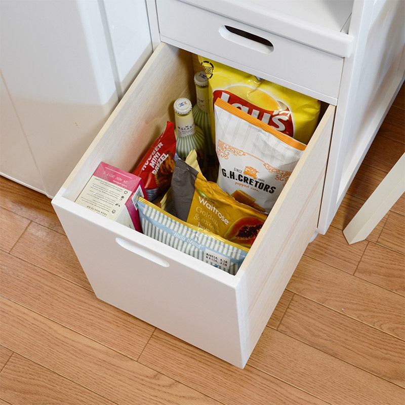 萩原 スライドキッチンワゴン キャスター付 ホワイト MW-6709WH 1台(ご注文単位1台)【直送品】