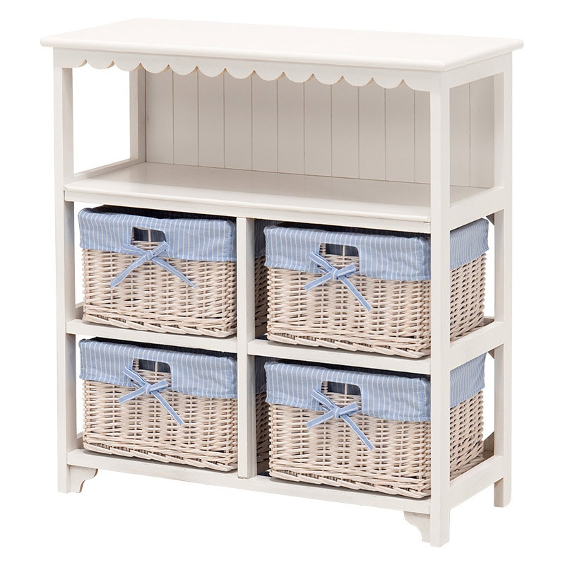 萩原 キャビネット 幅70cm バスケット4個 ホワイト MCC-5781WH 1台(ご注文単位1台)【直送品】