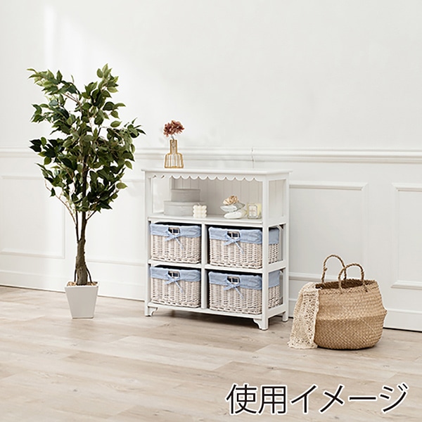 萩原 キャビネット 幅70cm バスケット4個 ホワイト MCC-5781WH 1台(ご注文単位1台)【直送品】