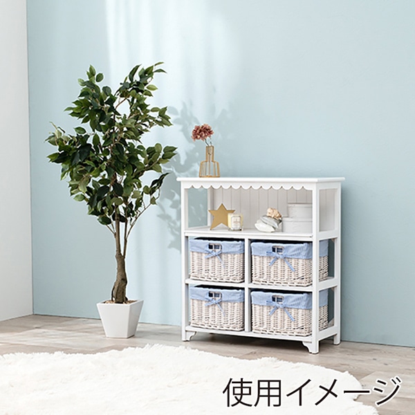 萩原 キャビネット 幅70cm バスケット4個 ホワイト MCC-5781WH 1台(ご注文単位1台)【直送品】