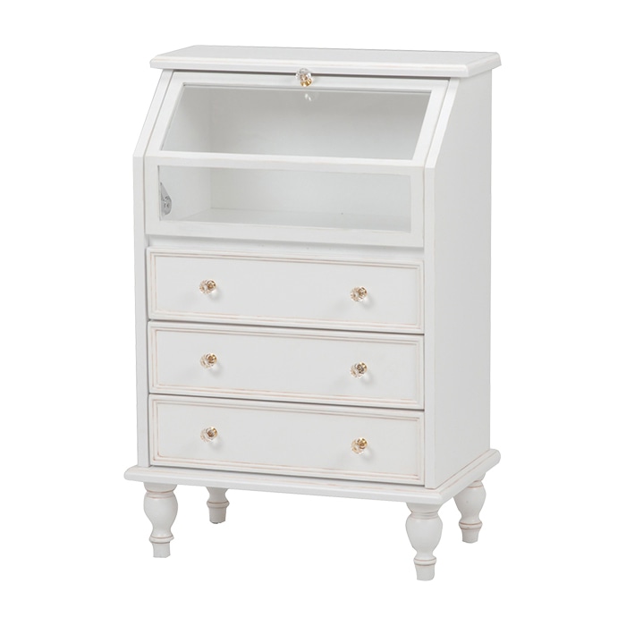 萩原 ガラスキャビネット 引出しタイプ アンティークホワイト RCC-1787AW 1台(ご注文単位1台)【直送品】