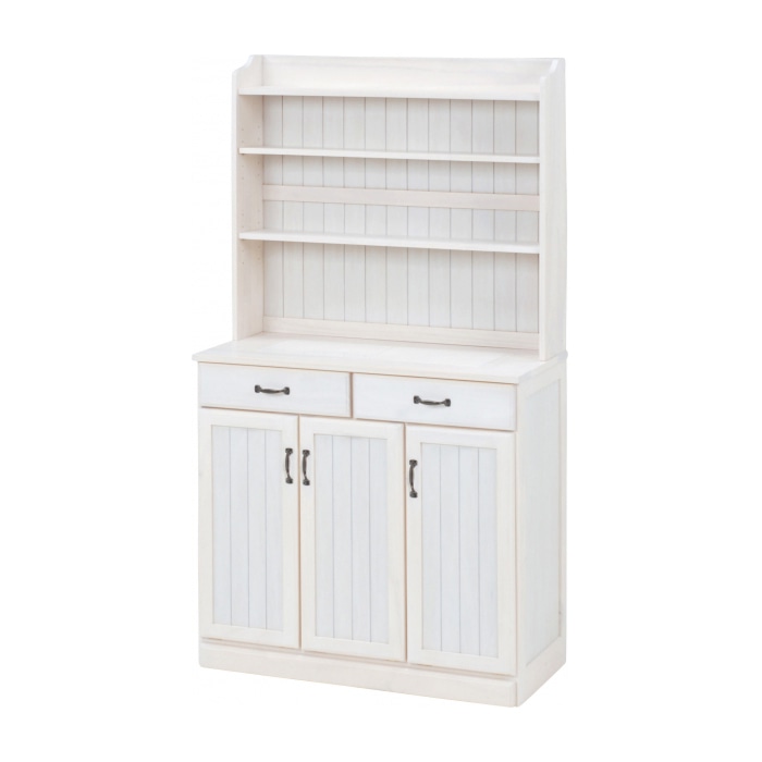 萩原 食器棚 幅87cm ホワイトウォッシュ MUD-6533WS 1台(ご注文単位1台)【直送品】