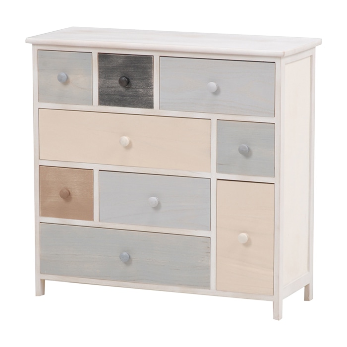 萩原 カラーチェスト 幅73cm 9杯 アンティークホワイト MCH-8304-AW 1台(ご注文単位1台)【直送品】