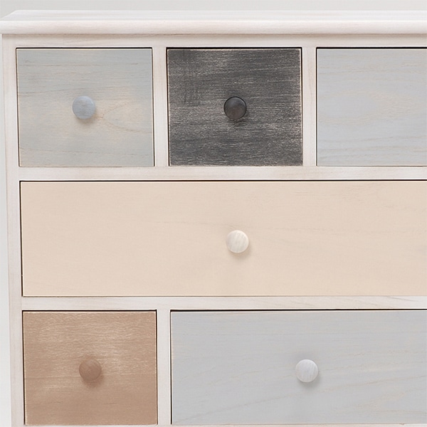 萩原 カラーチェスト 幅73cm 9杯 アンティークホワイト MCH-8304-AW 1台(ご注文単位1台)【直送品】