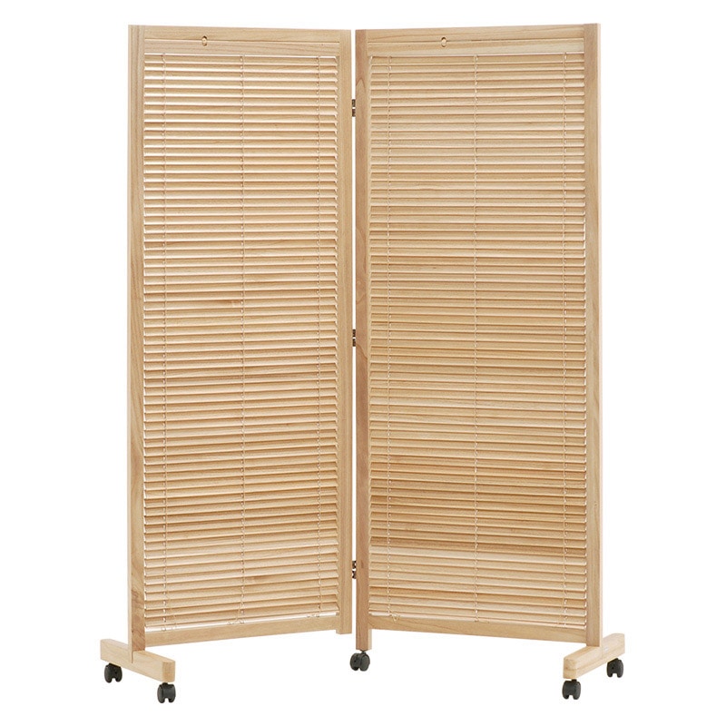 萩原 ルーバーパーテーション　高さ165cm　2連 キャスター付　ナチュラル MS-8112NA 1台（ご注文単位1台）【直送品】