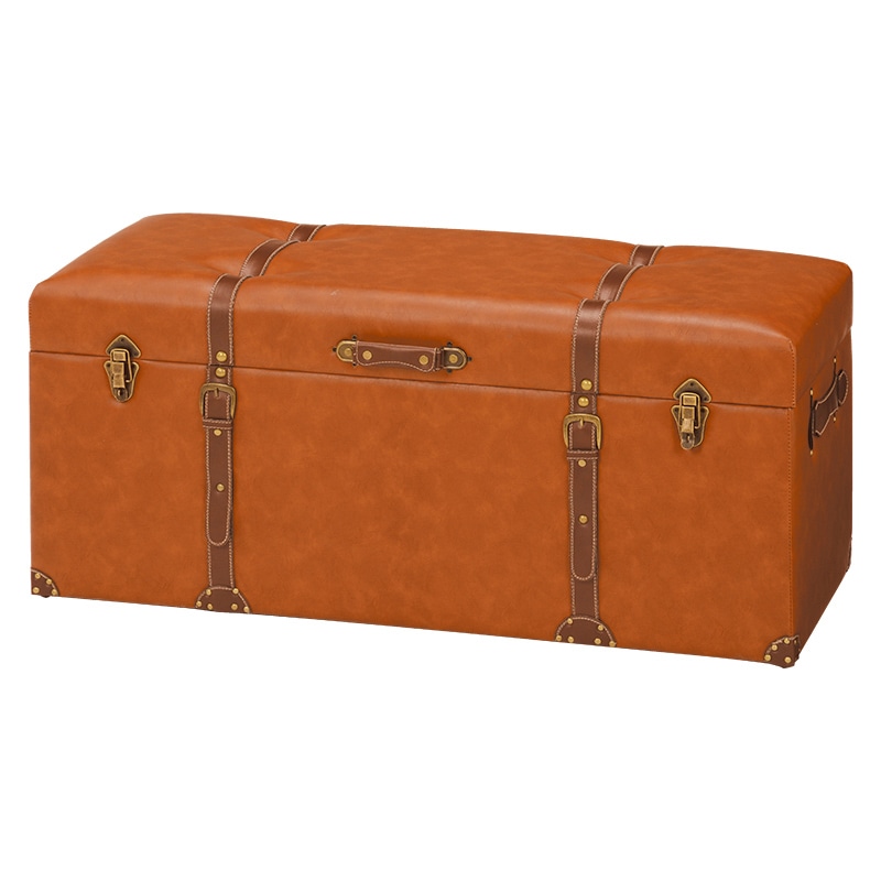 萩原 トランク風収納スツール 幅102cm ライトブラウン MC-6002LBR 1台(ご注文単位1台)【直送品】