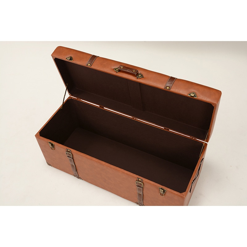 萩原 トランク風収納スツール 幅102cm ライトブラウン MC-6002LBR 1台(ご注文単位1台)【直送品】