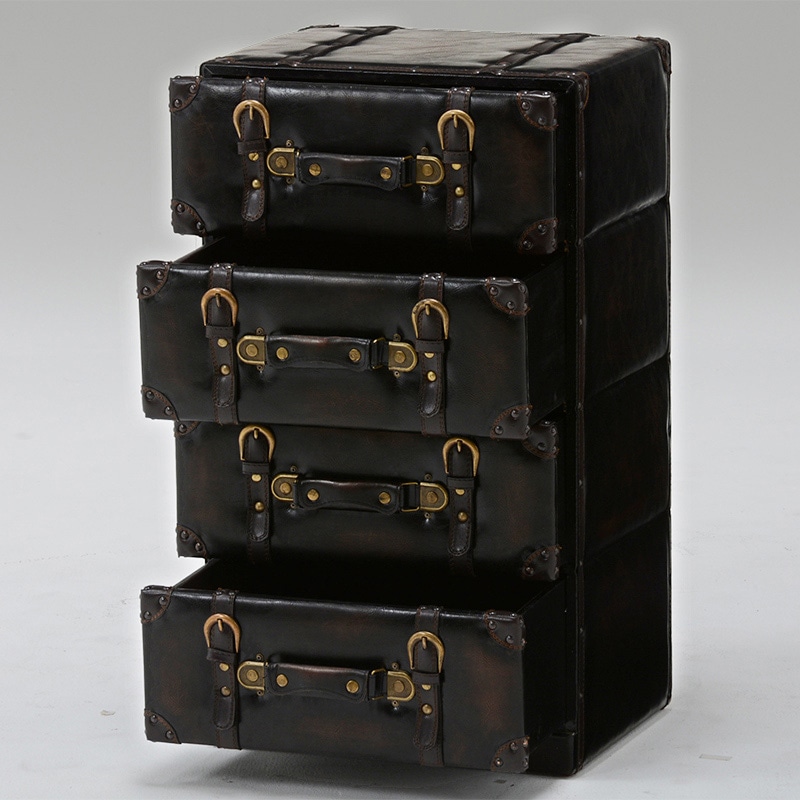 萩原 トランク風チェスト　4段 ダークブラウン MCH-6004DBR 1台（ご注文単位1台）【直送品】