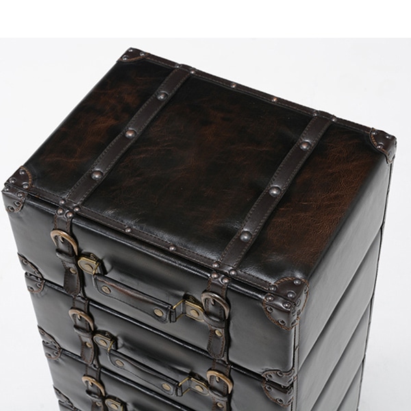 萩原 トランク風チェスト　4段 ダークブラウン MCH-6004DBR 1台（ご注文単位1台）【直送品】