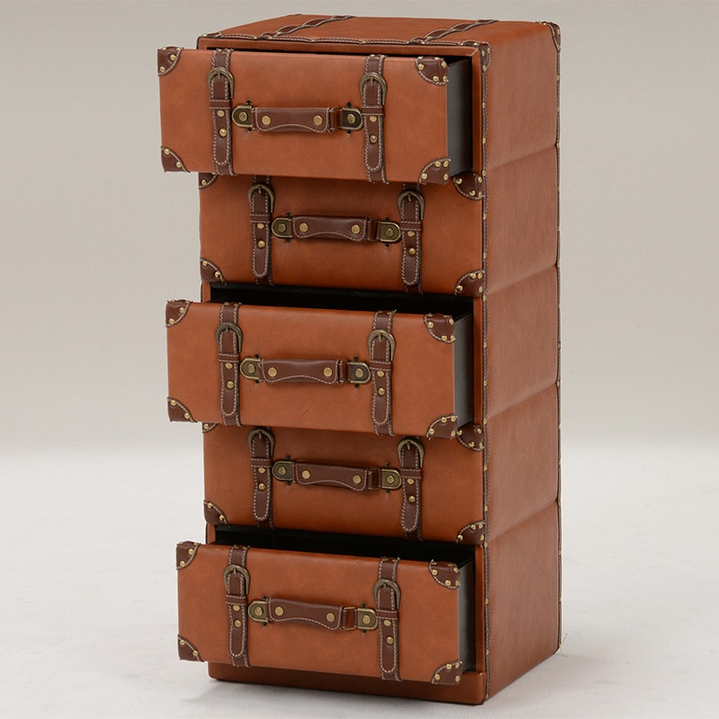 萩原 トランク風チェスト 5段 ライトブラウン MCH-6005LBR 1台(ご注文単位1台)【直送品】