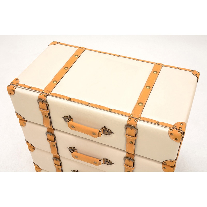 萩原 トランク風チェスト ワイド4段 アイボリー MCH-6014IV 1台(ご注文単位1台)【直送品】